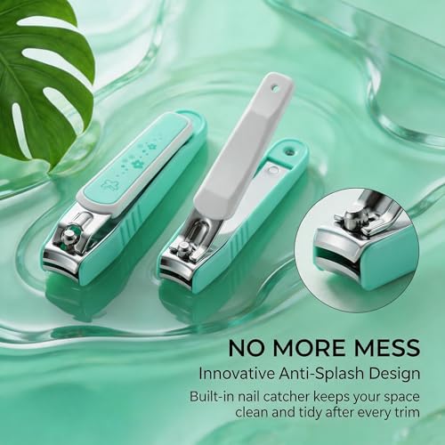 PAFASON Nail Clipper Set Glass Nail File Fingernail and Toenail Cutter Medium Light Green