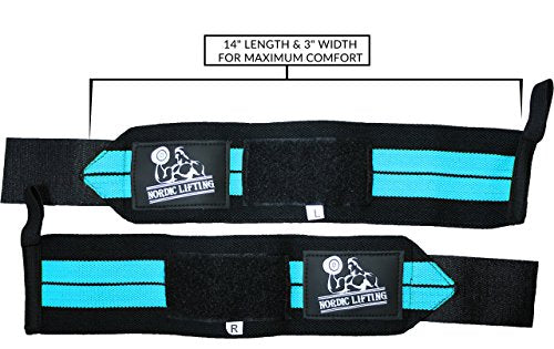 Nordic Lifting Elbow Compression Sleeves (1 Pair, Medium) and Wrist Wraps (1 Pair/2 Wraps) Aqua Blue
