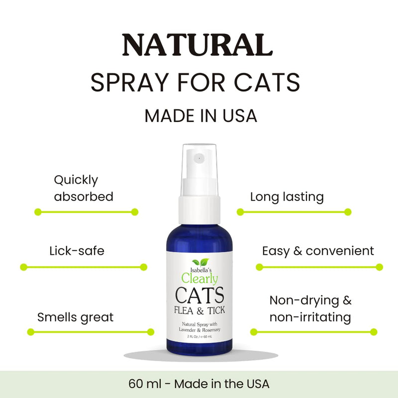Isabella's Clearly Cats | Ticks and Fleas Product with Rosemary and Lavender | Topical Spray for Cats. Smells Great. Made in USA.