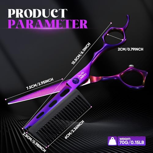 JASON Hair Cutting Scissors Shears- 6" 2 in 1 With Detachable Comb Purple 6 inches - 2-in-1 with Comb (Purple)