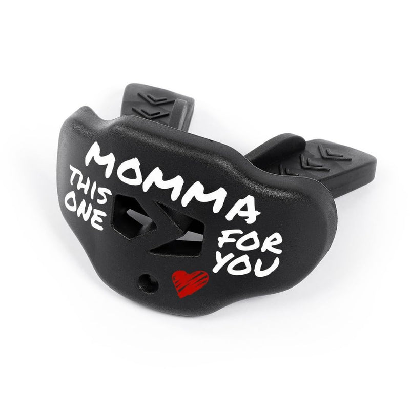 SLEEFS Football Mouth Guard - Lip/Mouthguard with Helmet Strap - Lip/Teeth Protector Mouthpiece - No Boil - for Youth/Adults, Maximum Air Flow, for All Sports - Momma This One for You Black - BeesActive Australia