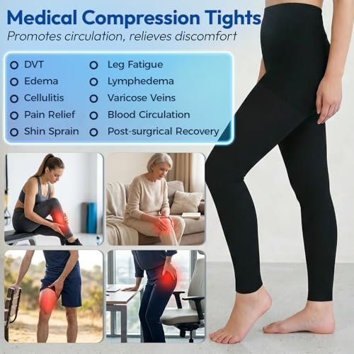 Compression Stockings Women, 15-20mmHg Medical Grade Compression Leggings Footless-Black+Beige Large
