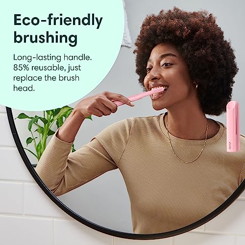 Quip Rechargeable Smart Sonic Toothbrush for Adults - Timed Electric Toothbrush with Bluetooth & Rewards App - Replaceable Brush Head, Soft Bristles, Metal Handle - Travel Toothbrush - All-Pink Pink