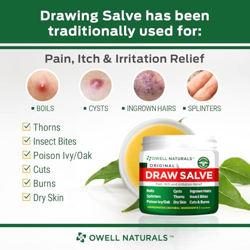 OWELL Naturals Drawing Salve Ointment for Boil & Cyst Removal, Deep Ingrown Hair, Splinter Remover, Bug Spider Bites, Bee Sting, Mosquito Itching, Poison Ivy 1 Fl Oz (Pack of 1)