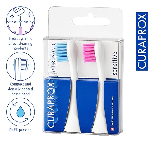 Curaprox Hydrosonic Brush Heads Rainbow Sensitive Duo – for Gentle Gum Care & Effective Cleaning | Blue/Pink, 2-Pack | Compatible with All Curaprox Sonic Models | Swiss Made