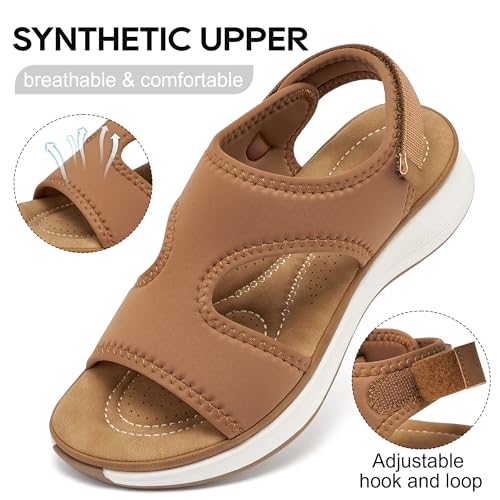 Ecetana Womens Comfortable Walking Sandals Arch Support Summer Sport Shoes 5 Brown