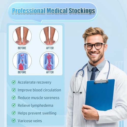 Athbavib 20-30 mmHg Thigh High Compression Stockings for Women Men Large Closed Toe-Beige