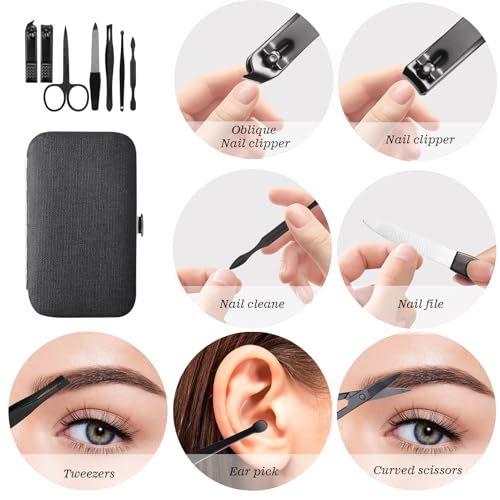 Manicure Pedicure Set Personal Care Nail Clipper Kit 7 PCS Manicure and Pedicure Kit Nail Care Kit for Men Suitable for Travel(Black) Present for Men Husband Boyfriend Parent black