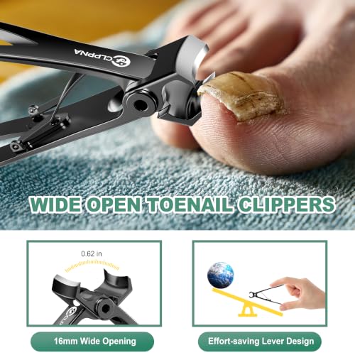 Toenail Clippers for Seniors Thick Toenails, CLPPNA Large Toe Nail Clippers Set for Men with Wide Jaw, Sharp Heavy Duty Ingrown Toenail Clippers Nail Cutter, Long Handle with Slanted Curved Blade 6PCS(Ingrown & Angled & Slanted）