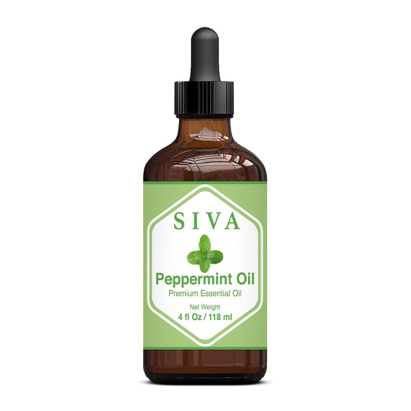 SIVA Peppermint Essential Oil 4oz (118 ml) Premium Essential Oil With Dropper For Diffuser, Aromatherapy, Hair Care, Scalp Massage & Skin Care - BeesActive Australia