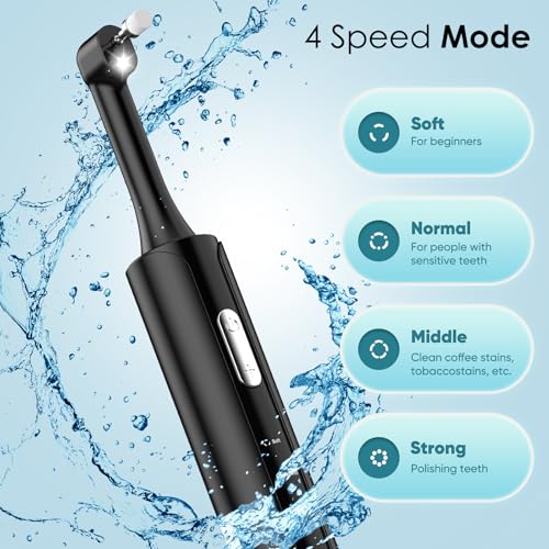 Tooth Polisher, Rechargeable Teeth Polisher with 5 Brush Heads, 4 Speed Modes, 3 Polish Pastes, LED Light, Tooth Whitening for Cleaning and Polishing, IPX6 Waterproof Teeth Cleaning Tools
