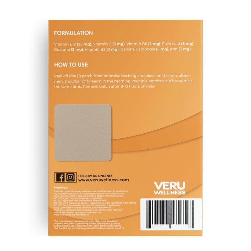Veru Wellness Energy B12 Patch - (Pack of 60) Self Adhesive B12 Energy Topical Patch, 8-10 Hours | Daily Wellness