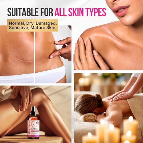 Organic Vitamin E Oil for Scars, Stretch Marks Removal, Wrinkles & Cellulite - Scar Away Treatment Bio Oil with Castor, Rosehip, Jojoba, Almond - Hydrating & Moisturizing Skincare - Face & Body Oil