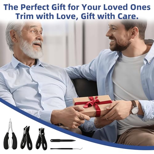 Toenail Clippers for Seniors Thick Toe:Wide Opening, Sharp Heavy Duty Ingrown, Toe Nail Clippers Nail Cutter Long Handle with Slanted Blade,5Pcs Large Toenail Cutters Set for Men