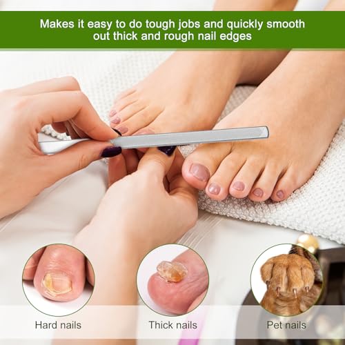 2Pcs Toenail Files for Thick Nail Files for Men Toe File for Thick Nails Metal Heavy Duty Toe Nails Filer for Women, Manicure Pedicure Tool, 7” Long, Stainless Steel, Silver