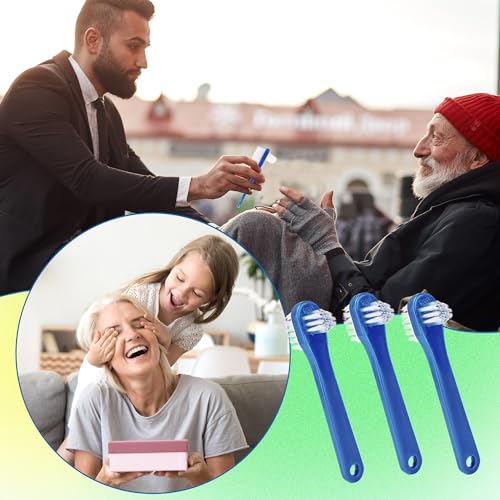 100 Pcs Denture Brush Bulk Small Hard Bristle Dual Head Individually Wrapped Brushes Blue Portable Toothbrushes for Denture Care Cleaning Dental Hospital Braces Unisex