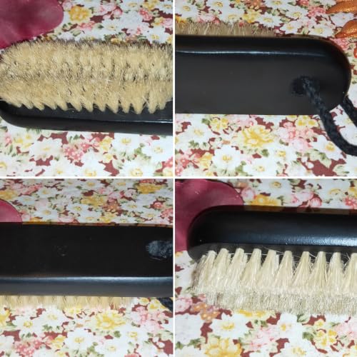 NewFerU Wooden Nail Brush Cleaner Black with 100% Natural Boar Bristles Black With Rope