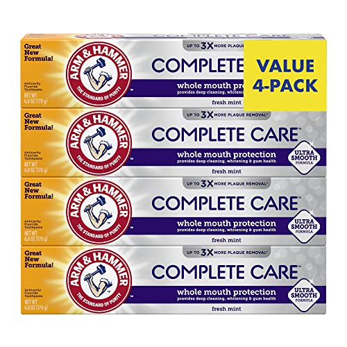 Arm & Hammer Advance White Toothpaste, Clean Mint Flavor, Stain Defense Technology, 6.0oz (4-Pack) & Complete Care Toothpaste, Fresh Mint Flavor, Whole Mouth Protection, 6.0oz (4-Pack)
