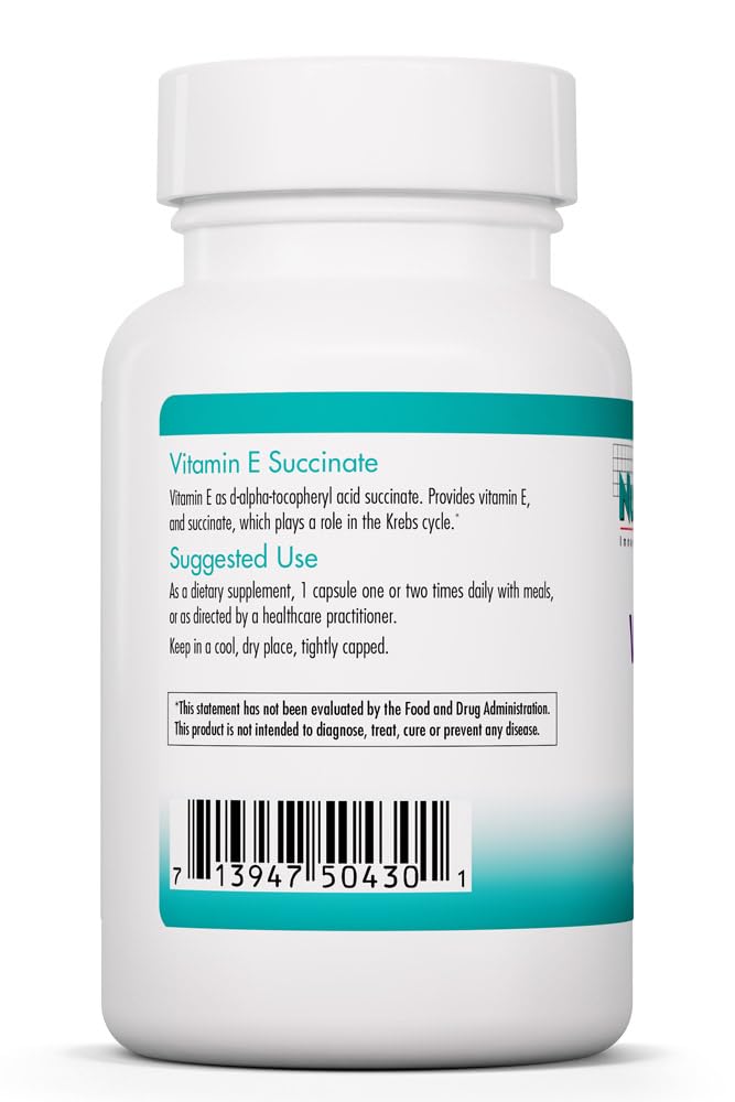 Nutricology Vitamin E Succinate 400 IU, 100 Capsules | 400 IU d-Alpha-Tocopheryl Succinate Dry Powder for Antioxidant and Energy Support, Hypoallergenic Formula