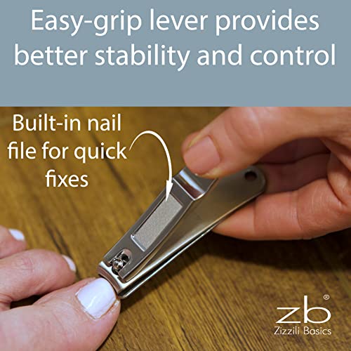 Zizzili Basics 3 Piece Nail Clipper Set and Pointed Tweezers for your Precision Needs - Fingernail & Toenail Clippers with Nail File and Brown Travel Case - Bundle