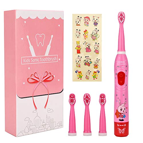 OJV 8630 Kids Sonic Electric Toothbrushes & 2 Pack Replacement Toothbrush Heads (Pink)
