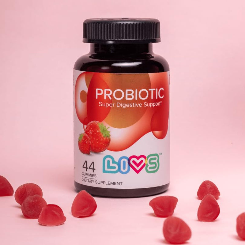 LIVS Probiotic Gummies for Women and Men – 5 Billion CFUs Bacillus Coagulans for Digestive Gut Health, Mood Support & Immune Boost | All Natural, Plant-Based, Vegan, Strawberry Flavor - 44 Count 1 Count (Pack of 1)
