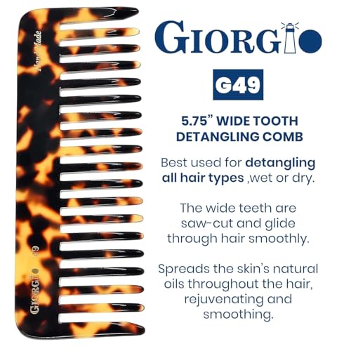 Giorgio G49 Yellow Tokio Large Wide Tooth Detangler Comb for Thick/Curly/Wavy Hair,Detangler Comb for Wet/Dry Use. Handmade of Quality Cellulose, Saw-Cut, Hand Polished 2 Pack Tokyo