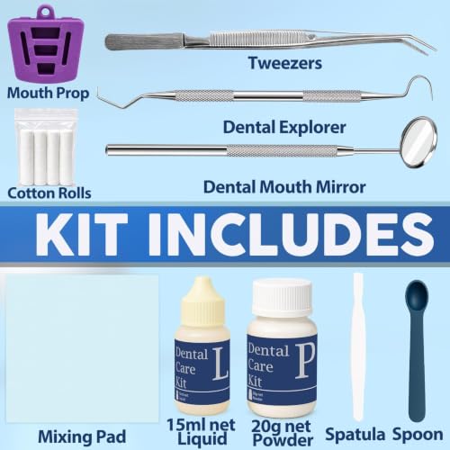 Dental Tooth Repair Kit with Zinc Oxide Eugenol Dental Cement, Temporary Filling Chips for Chipped Teeth, Loose Crowns, Cavities & Minor Tooth Repairs, Temporary Teeth Fix