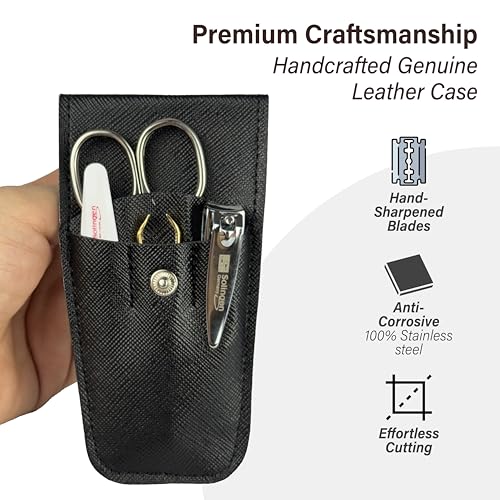 Solingen Manicure & Pedicure Set, Men Women Finger and Toe Nail Clippers Set Professional Manicure Pedicure Kit, Stainless Stell, Eyebrow Tweezers, Scissors, Sapphire Nail File with Travel Case Black