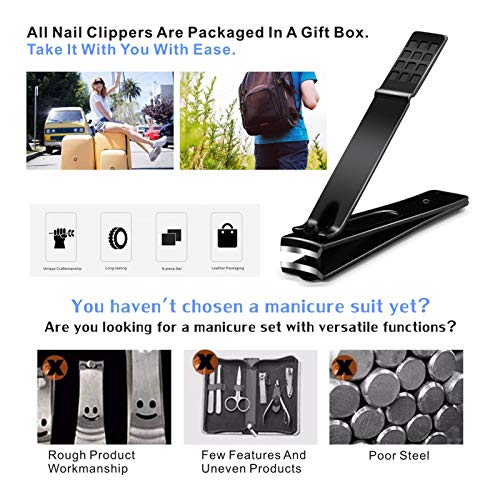 Manicure Set, Nail Clippers Set Professional Stainless Steel Grooming Kit Sharp with Black Leather Travel Case for Men Women (8 IN 1) 8 IN 1