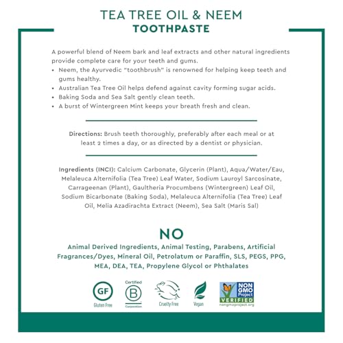 Desert Essence Tea Tree Oil and Neem Toothpaste, Wintergreen, 3 Pack 6.25 Ounce (Pack of 3)