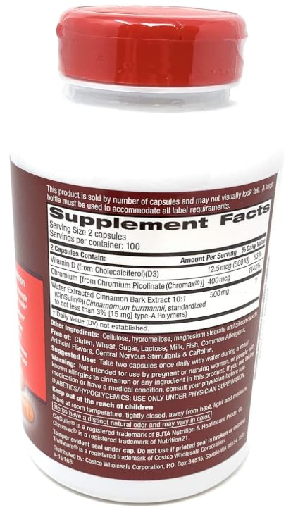 IKJ Advanced Strength Cinsulin Cinnamon, Chromium Picolinate, Vitamin D3 Cinnamon 500 Mg, Chromium Picolinate, 400 Mcg, Vitamin D3, 500 Iu, 200 Capsules