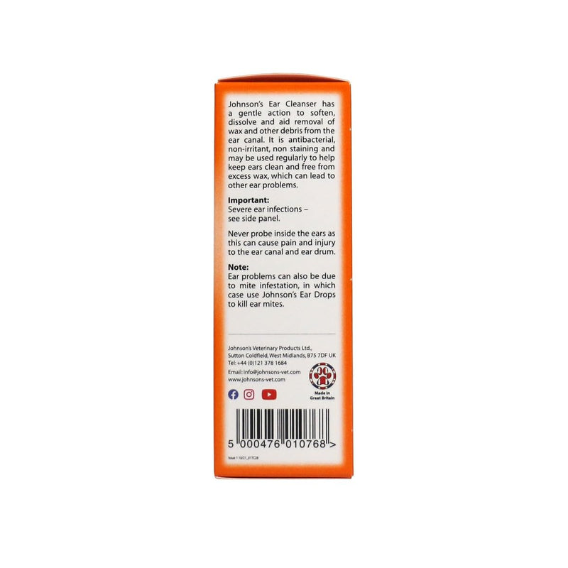 Johnson's Ear Cleanser for Dogs and Cats - Antibacterial, Wax Removal and Ear Hygiene - 50ml