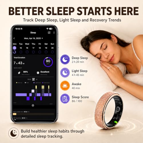 Frosted Glitter Smart Ring, Fitness & Health Tracker for Women Men Rose Gold 10