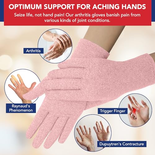 Doctor Developed Full Fingered Arthritis Compression Gloves Men and Women for Arthritis, Raynauds Disease & Carpal Tunnel Large Pink