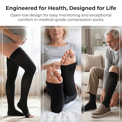 MGANG Plus Size Thigh High Compression Stockings, 20-30mmHg, Varicose Veins 20-30mmhg Black 5X-Large