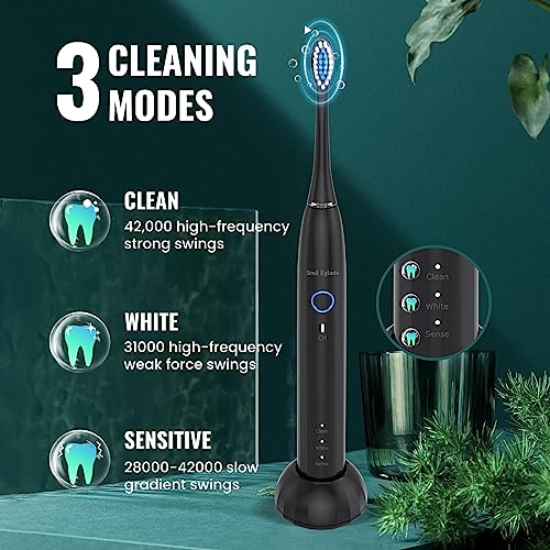 NBGRLVS Rechargeable Sonic Electric Toothbrush for Adults with 10 Brush Heads, 3 Modes, 2 Minute Smart Timer and Fast 4 Hour Charge - Perfect for Travel and Easy Dental Care (Black) Black