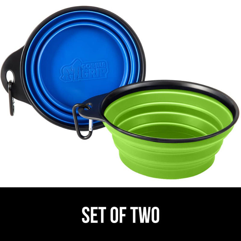 Gorilla Grip Collapsible Dog Bowl, Silicone Set of 2 Travel Bowls with Carabiner, Foldable and Portable Accessories for Cat and Dogs, Small Pet Hiking Supplies, Food and Water, 1 Cup, Royal Blue/Green Royal Blue Green - BeesActive Australia