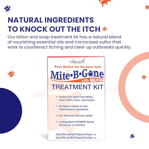 Mite Treatment for Humans 2-Step Kit, Sulfur Lotion & Soap by Mite-B-Gone 2pc Set (Lotion & Soap)