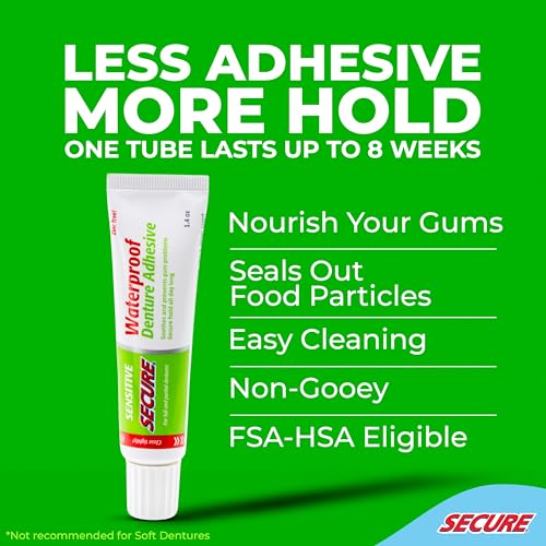 Secure Sensitive Denture Adhesive Cream, Zinc Free Glue, 1.4 oz, 4 Pack