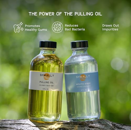 Shwally Black Seed, Coconut & Peppermint Pulling Oil - A True Natural Pulling Oil for Whiter Teeth, Fresher Breath & Happier Gums - Alcohol & Fluoride-Free, 8 Oz, Concentrated Pulling Oil - Peppermint, Black Seed & Clove 8 Fl Oz (Pack of 1)