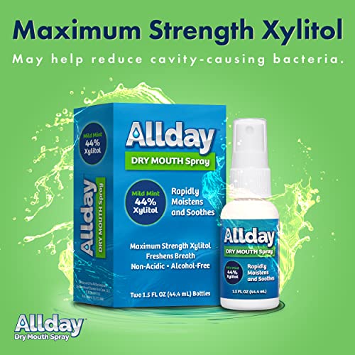 Allday Dry Mouth Spray - Maximum Strength Xylitol, Fast Acting, Long Lasting, Non-Acidic (Pack of 4) 1.5 Fl Oz (Pack of 4)