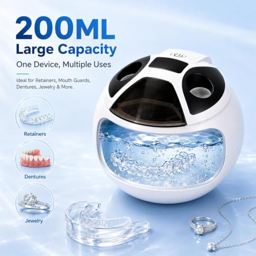 45kHz Ultrasonic Retainer Cleaner Machine, 200mL Dental Cleaning Pod
