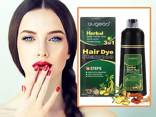 AUGEAS 500ML Black Permanent Hair Color Shampoo, 3 IN 1 Organic Herbal Fast Coloring Shampoo for Men and Women to Cover Grey/White Hair (BLACK)