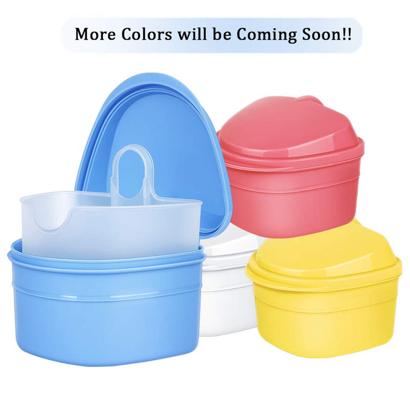 Denture Bath Box Cup, Complete Clean Care for Dentures, Clear Braces, Mouth Guard, Night Guard & Retainers, Traveling (Navy Blue & Blue) Navy Blue & Blue