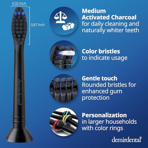 demirdental Active Charcoal Medium Replacement Brush Heads Compatible with Philips Sonicare – Black Toothbrush Heads for Natural & Precision Cleaning – Replaces HX9058MB – 8 Pack 8 Count (Pack of 1)