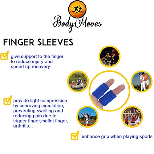 BodyMoves Finger Hot and Cold Ice Pack Plus Adult Finger Brace Splint Sleeve Thumb Support Protector Cushion Pressure Safe Elastic Breathable Stabilizers (Aqua Blue)