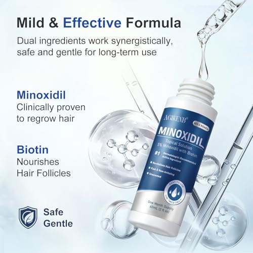 8 Pack 5% Minoxidil Hair Regrowth Serum for Men & Women, Biotin-Enriched Liquid Solution for Thicker, Fuller Hair and Beard, Extra Strength, 8 Month Supply