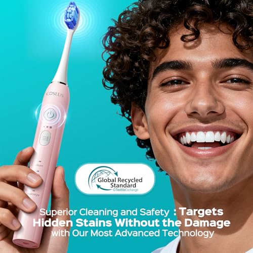 COSLUS C30 Electric Toothbrush for Adults & C60 Rechargeable Rotating Electric Toothbrush for Deep Clean Black Pink 2Pcs