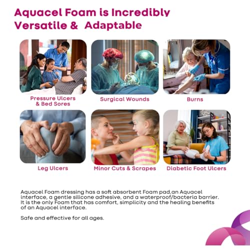 AQUACEL Foam 4"x4" Adhesive Wound Dressing, Waterproof, 10 Ct 4" x 4" (10 Count)